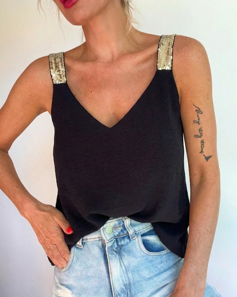 CHICME Tank Tops for Women Ice-Crinkle Chiffon Camisole V Neck Sleeveless