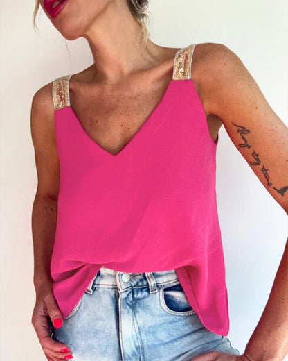 CHICME Tank Tops for Women Ice-Crinkle Chiffon Camisole V Neck Sleeveless