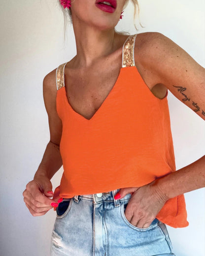 CHICME Tank Tops for Women Ice-Crinkle Chiffon Camisole V Neck Sleeveless
