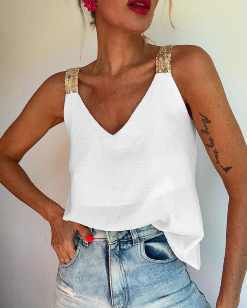 CHICME Tank Tops for Women Ice-Crinkle Chiffon Camisole V Neck Sleeveless