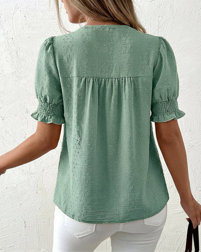 CHICME Womens Summer Tops Crewneck Puff Sleeve Shirts Dressy Casual Blouses