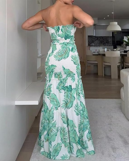 CHICME Floral Vacation Dress Halter Tie Ruched Womens Maxi Dress