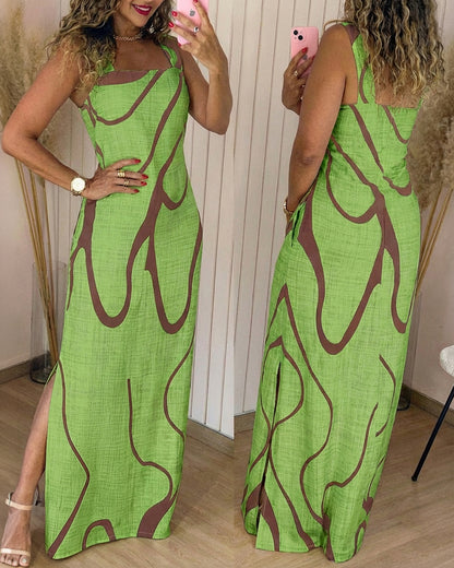 CHICME Summer Maxi Dress for Women Thick Strap Square Neck Beach Dresses