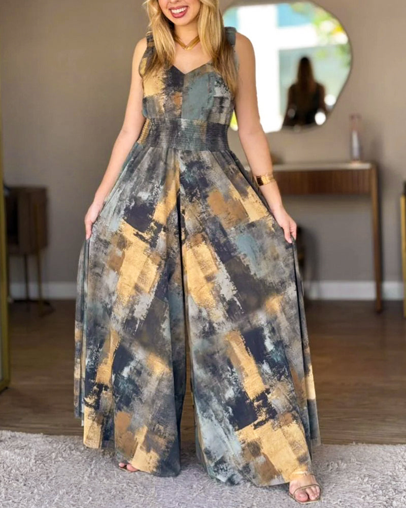 CHICME Women’s Abstract Print V Neck Jumpsuit
