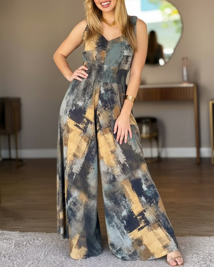 CHICME Women’s Abstract Print V Neck Jumpsuit