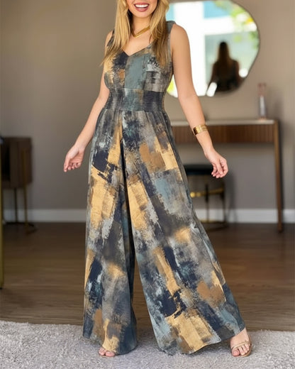 CHICME Women’s Abstract Print V Neck Jumpsuit
