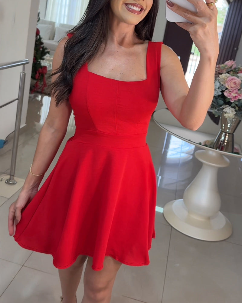 CHICME Women's Sleeveless Square Neck Short Dress