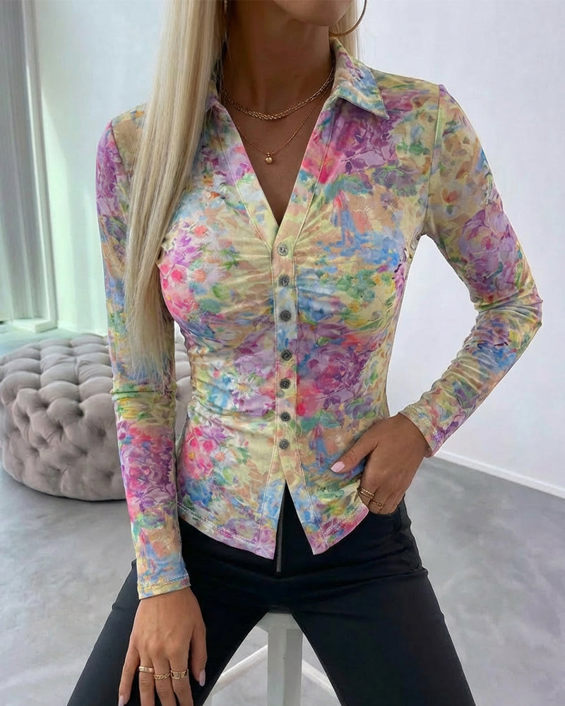 CHICME Sheer Mesh Button Down Shirt for Women Floral Print Tops