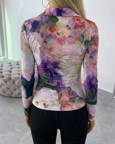 CHICME Sheer Mesh Button Down Shirt