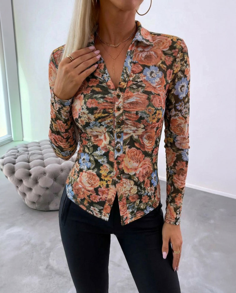 CHICME Sheer Mesh Button Down Shirt
