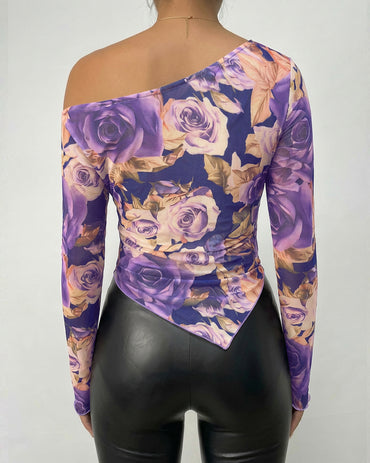 CHICME Womens Floral Mesh Long Sleeve Tops