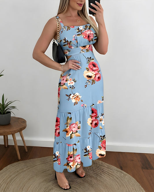 CHICME Summer Dresses for Women 2026 Sleeveless Casual Boho Maxi Dress Square Neck Cut Out Floral A Line Dress