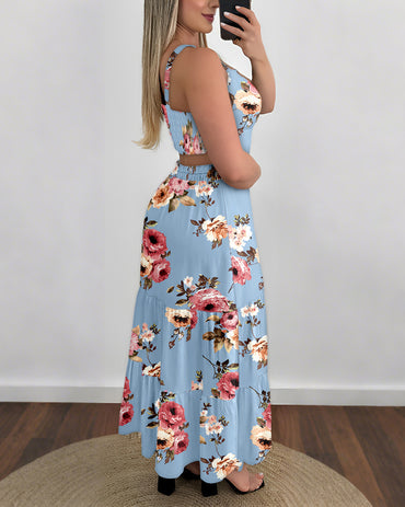 CHICME Summer Dresses for Women 2026 Sleeveless Casual Boho Maxi Dress Square Neck Cut Out Floral A Line Dress