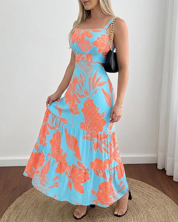 CHICME Womens Summer Dresses Cut Out Boho Maxi Sundress