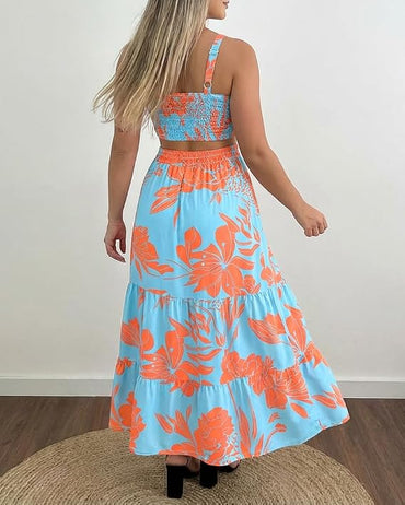 CHICME Womens Summer Dresses Cut Out Boho Maxi Sundress
