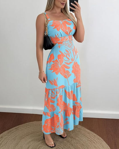 CHICME Womens Summer Dresses Cut Out Boho Maxi Sundress