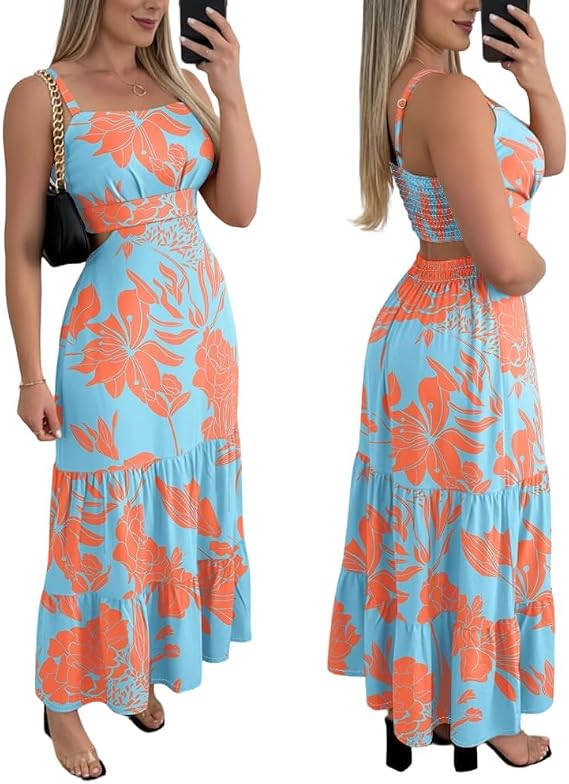 CHICME Womens Summer Dresses Cut Out Boho Maxi Sundress