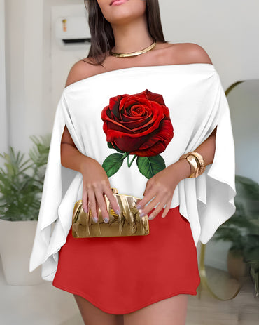 CHICME Women's 3 Piece Summer Outfits Off Shoulder Batwing Sleeve Tops