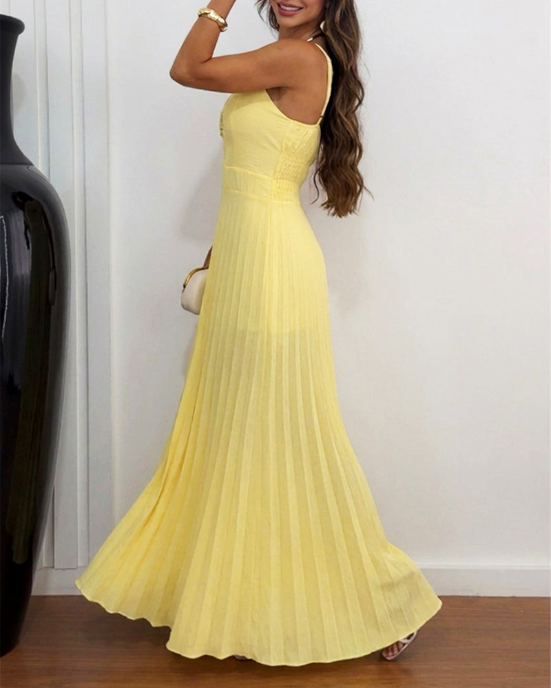 CHICME Women 2026 Sleeveless Deep V Sling Jumpsuit High Waist Pleated Jumpsuit