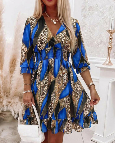 CHICME Women Floral Boho Wrap Dress  V-Neck High Waist Dress