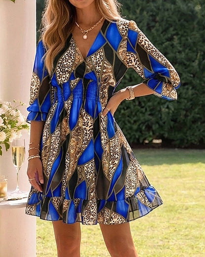 CHICME Women Floral Boho Wrap Dress  V-Neck High Waist Dress