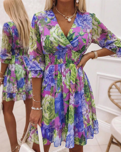 CHICME Women Floral Boho Wrap Dress